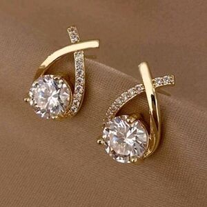NEW women's cross drop CZ diamond stud earrings, gold
